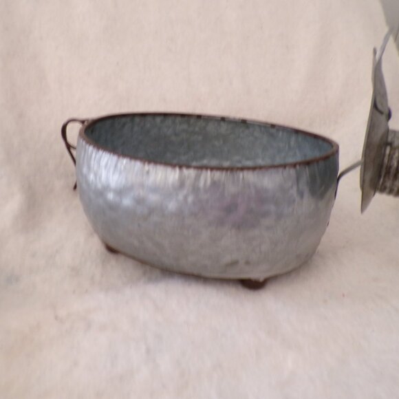 Galvanized Metal Pig Piggy Hog Shaped Planter Pot Farmhouse Decor - Picture 4 of 5